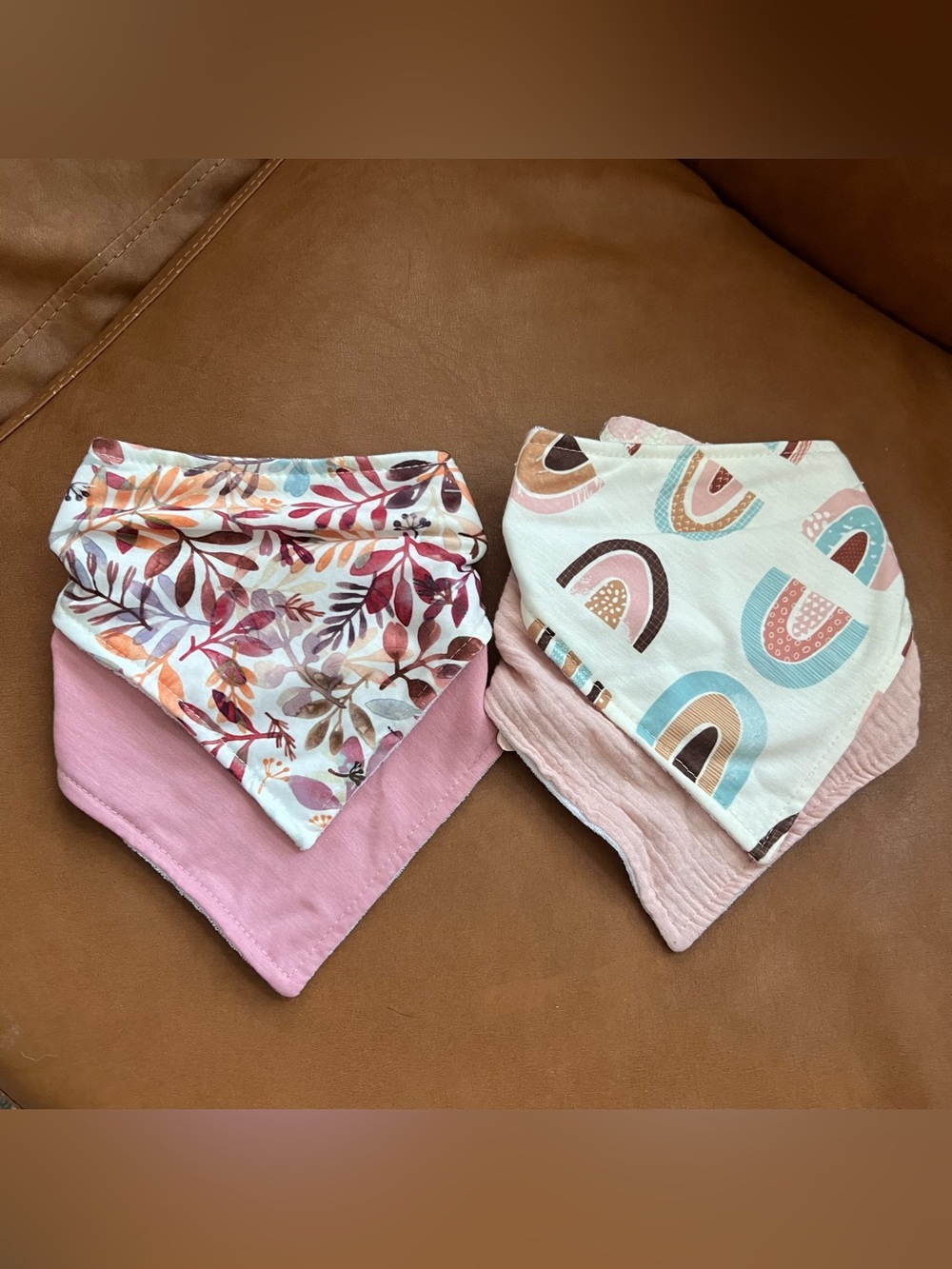 Baby Bandana Bib Set 4 Bibs bohemian patterns fall floral print rainbow motif